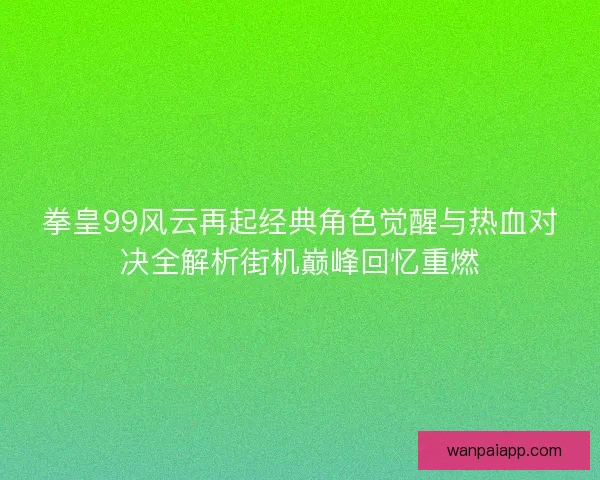 拳皇99风云再起经典角色觉醒与热血对决全解析街机巅峰回忆重燃